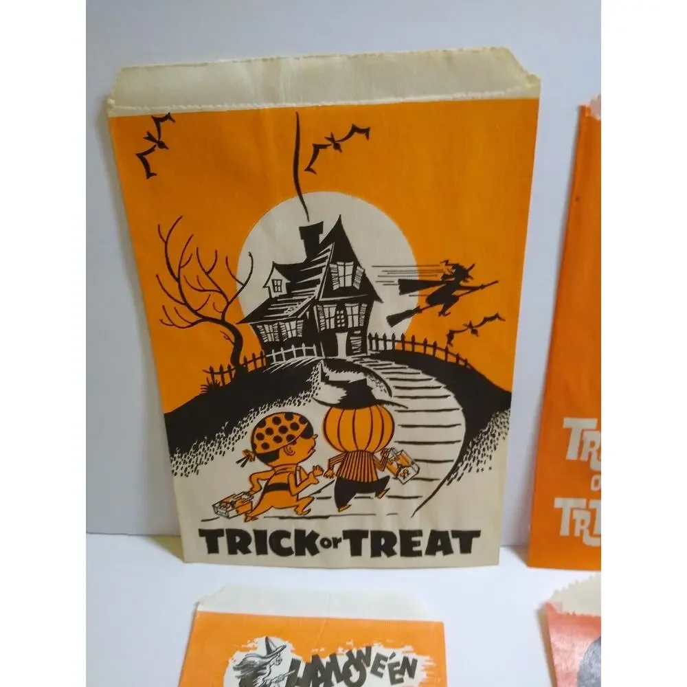 Halloween Witch Ghost Black Cats Candy Trick Or Treat Goodie Loot Bags Lot Of 4